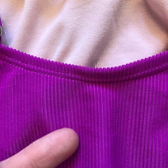 NEW NWT XHILARATION Ribbed Ruffle Shoulder One Piece Swimsuit Purple JRS Large - Picture 10 of 12